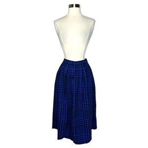 Vintage Diane Von Furstenberg Blue & Black Plaid Pleated Wool Skirt - Size 6